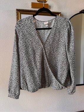 a new day Black and White Printed Wrap Blouse